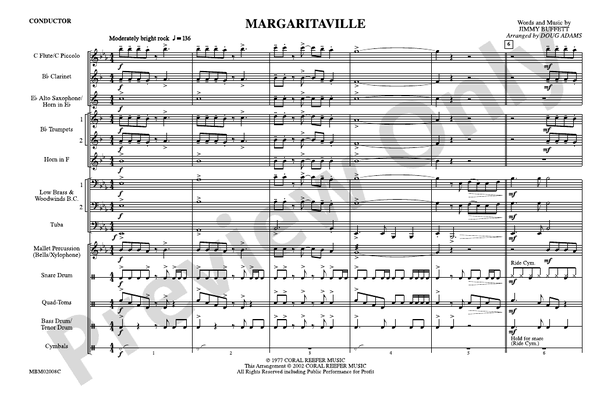 Margaritaville (Arr. Doug Adams) – Marching Band Conductor Score & Parts (Digital Download)