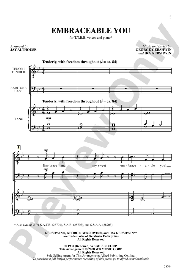 Embraceable You – TTBB Choral Octavo (Digital Download)