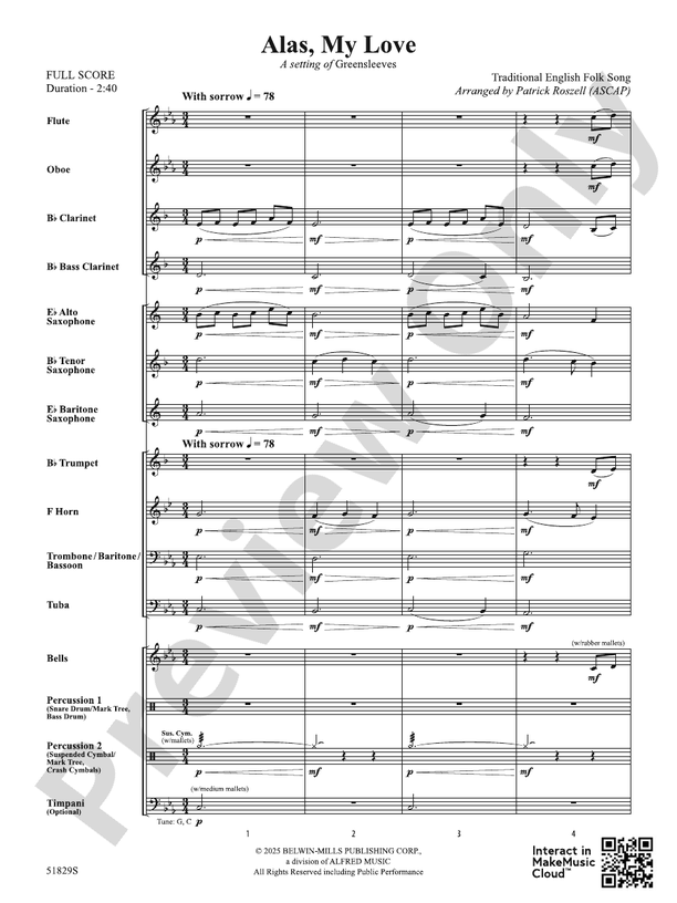 Alas, My Love - Concert Band Conductor Score & Parts(Digital Download)