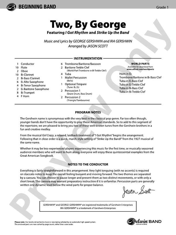 Two, by George - Concert Band Conductor Score & Parts (Digital Download)