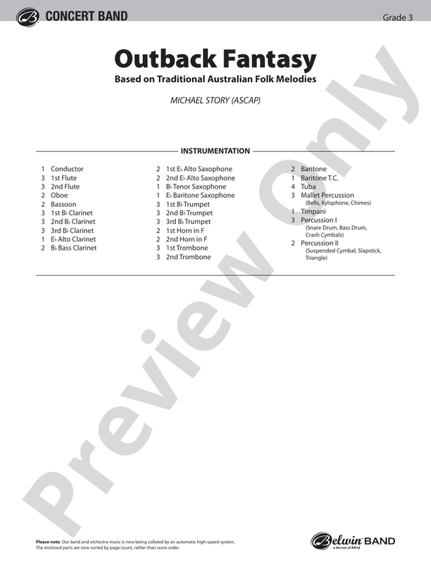 Outback Fantasy (based on Traditional Australian Folk Melodies) - Concert Band Conductor Score & Parts (Digital Download)