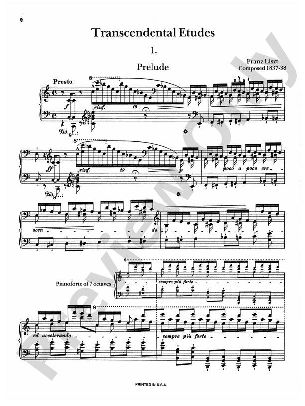 Liszt - Transcendental Etudes (Volume I) - Piano Solo (Digital Download)