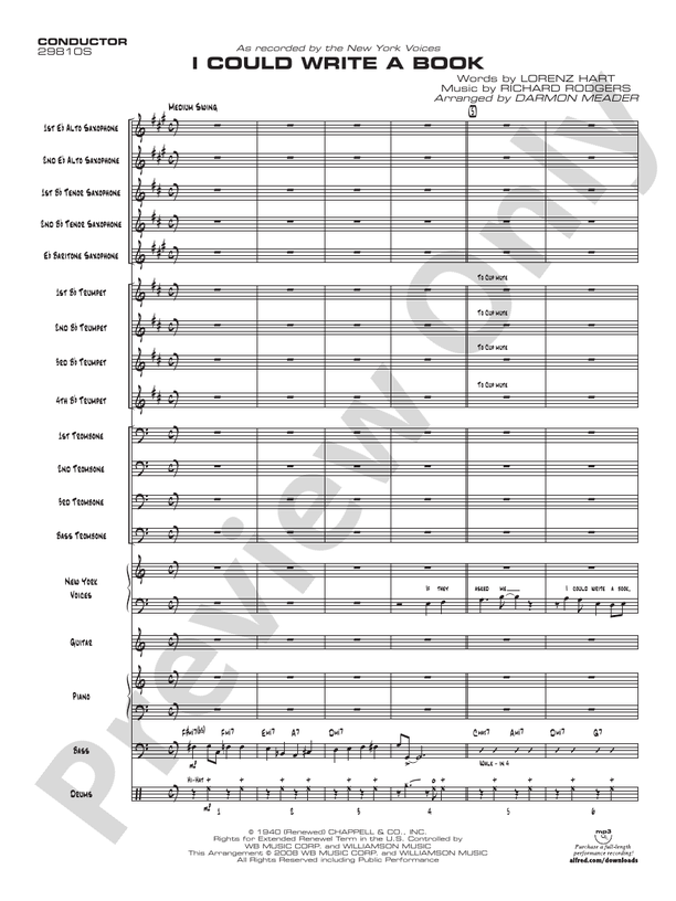 I Could Write a Book - Jazz Ensemble Conductor Score & Parts (Digital Download)