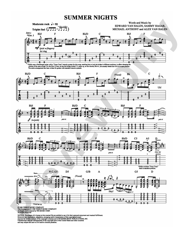 Summer Nights - Guitar TAB (Digital Download)