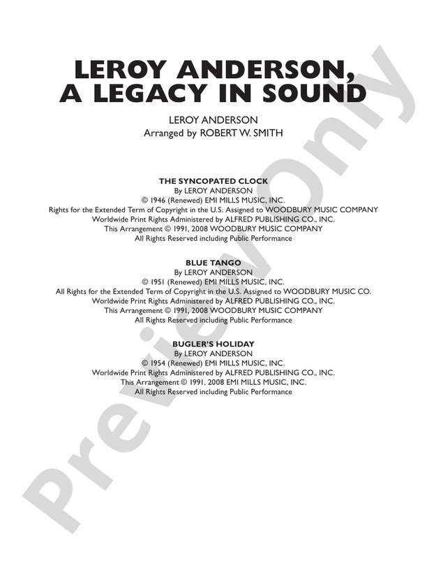 Leroy Anderson -- A Legacy in Sound - Concert Band Conductor Score & Parts (Digital Download)