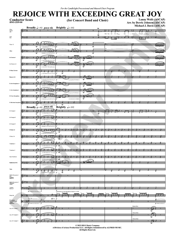 Rejoice With Exceeding Great Joy (for Concert Band and Choir) - Concert Band Conductor Score & Parts(Digital Download)