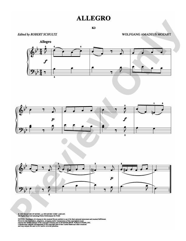 Mozart - Allegro - Easy Piano (Digital Download)