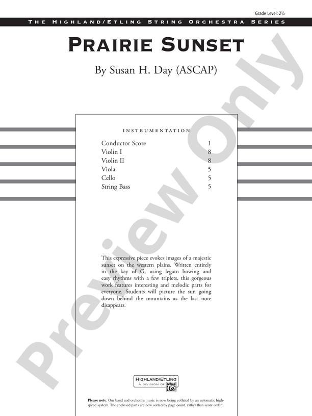 Prairie Sunset – String Orchestra Conductor Score & Parts (Digital Download)