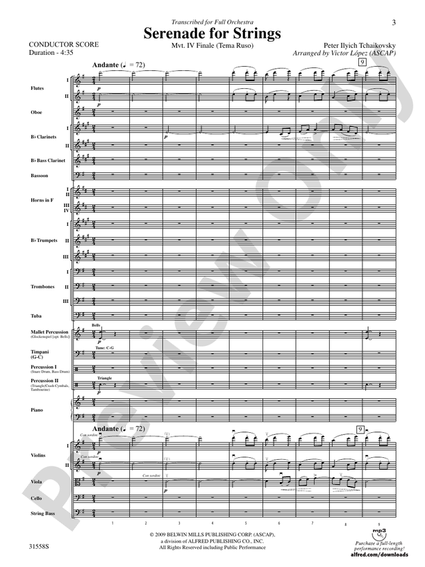 Serenade for Strings Mvt. IV Finale (Tema Ruso) – Full Orchestra Conductor Score & Parts (Digital Download)