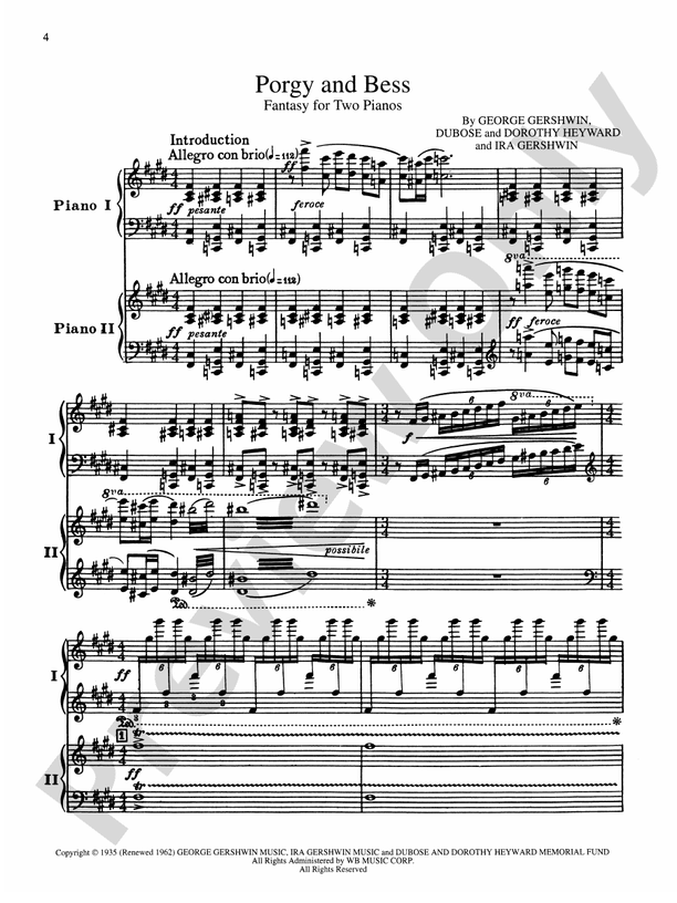 Porgy and Bess Fantasy - 2 Piano, 4 Hands (Digital Download)