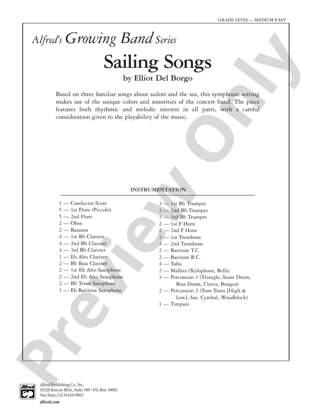 Sailing Songs - Concert Band Conductor Score & Parts (Digital Download)