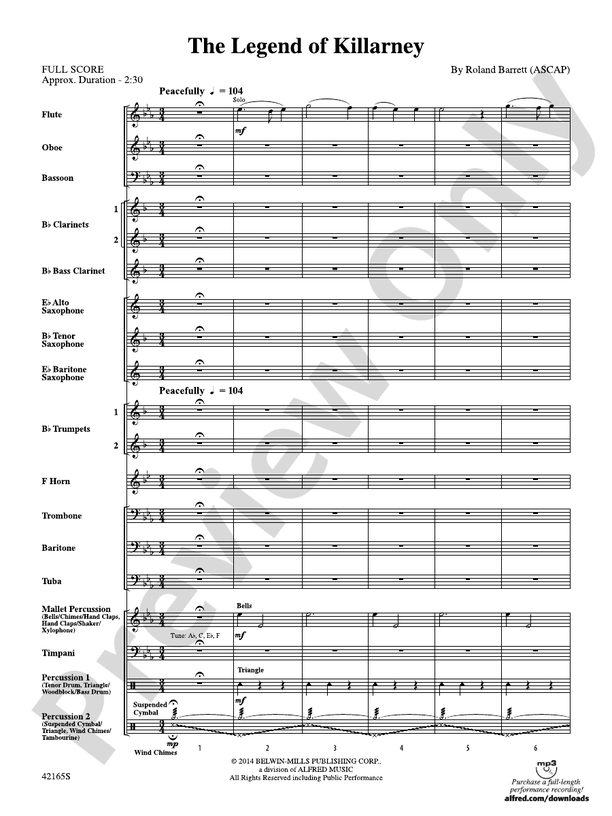 The Legend of Killarney - Concert Band Conductor Score & Parts (Digital Download)