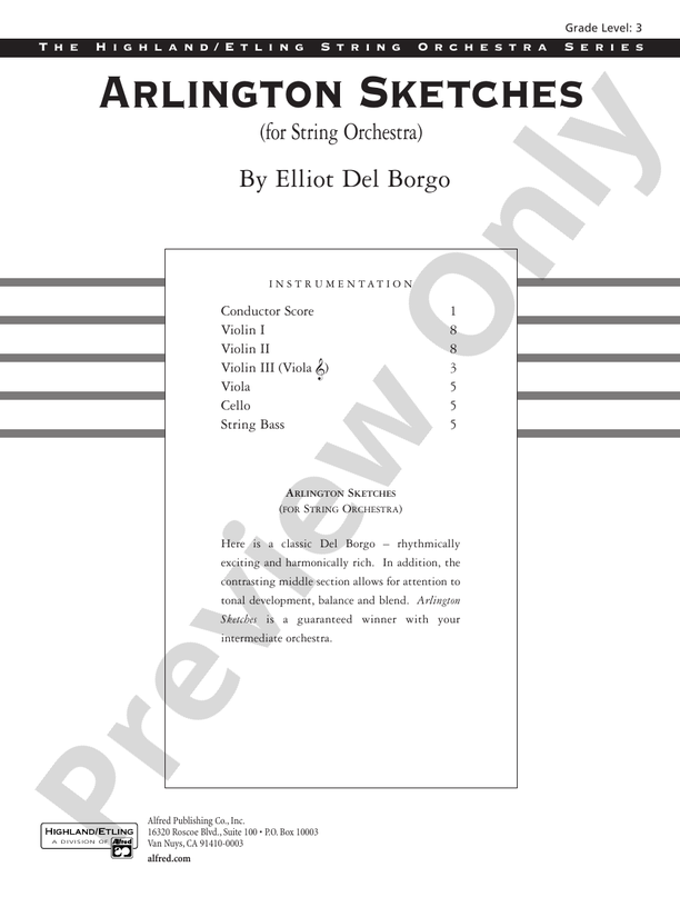 Arlington Sketches – String Orchestra Conductor Score & Parts (Digital Download)