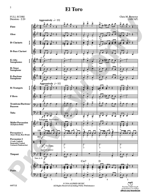 El Toro - Concert Band Conductor Score & Parts (Digital Download)