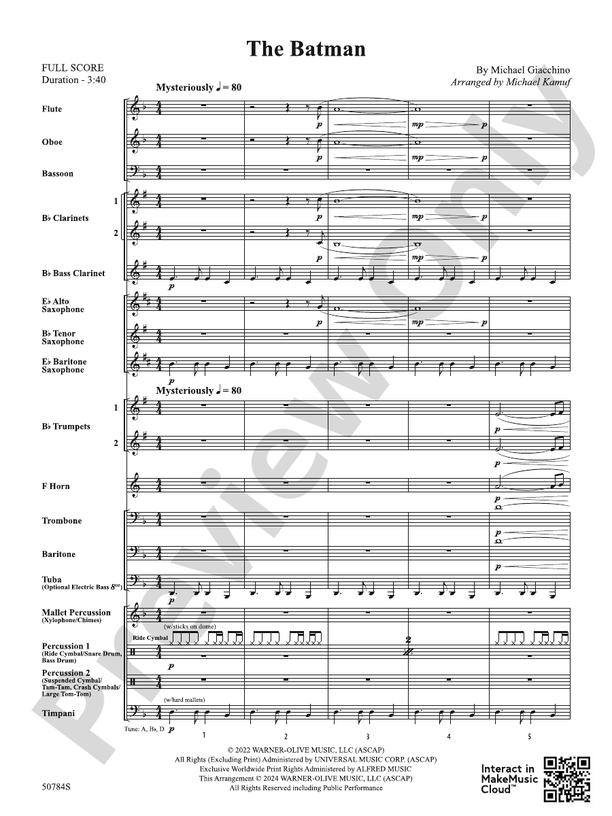 The Batman – Concert Band Conductor Score & Parts (Digital Download)