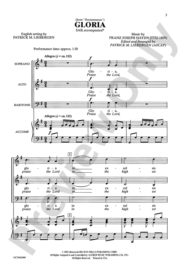Gloria (from Teresienmesse) – SAB Choral Octavo (Digital Download)