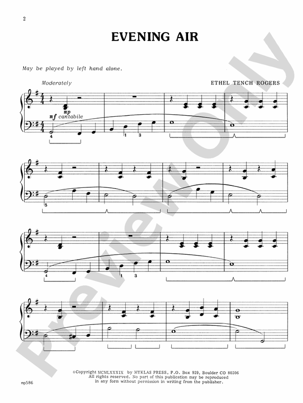 Evening Air (for left hand alone) - Piano Solo (Digital Download)