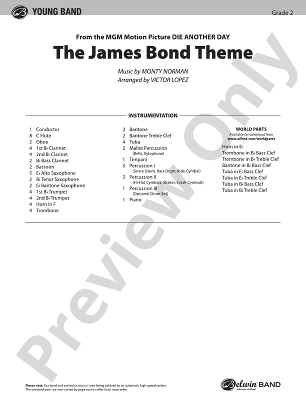 The James Bond Theme (from Die Another Day) - Concert Band Conductor Score & Parts (Digital Download)