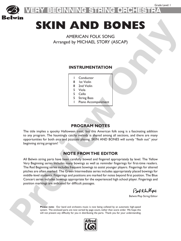 Skin and Bones – String Orchestra Conductor Score & Parts (Digital Download)