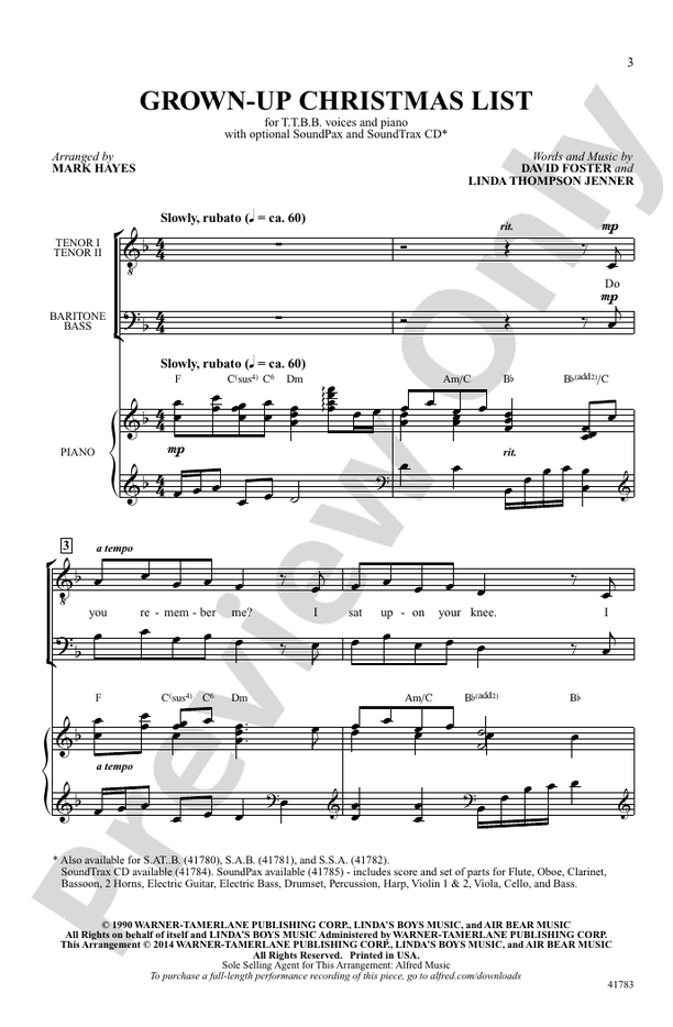 Grown-Up Christmas List – TTBB Choral Octavo (Digital Download)