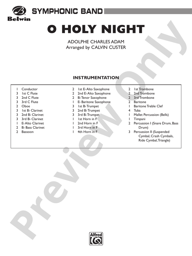 O Holy Night (Arr. Calvin Custer) - Concert Band Conductor Score & Parts (Digital Download)