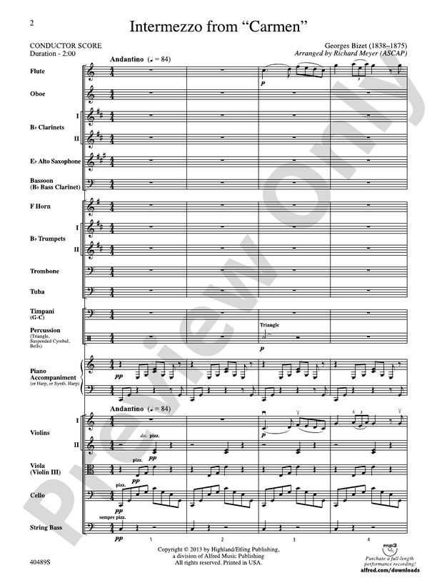 Intermezzo from Carmen – Full Orchestra Conductor Score & Parts (Digital Download)