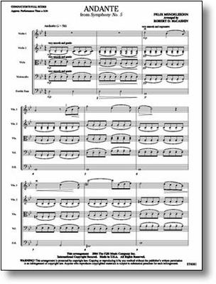 Andante from Symphony No. 5 - Felix Mendelssohn - Robert D. McCashin FJH Music Company Score/Parts
