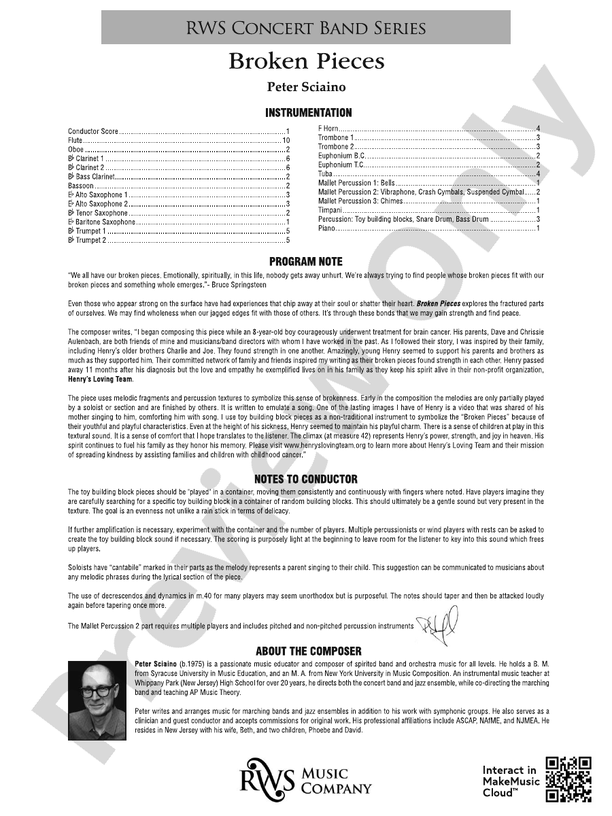 Broken Pieces - Concert Band Conductor Score & Parts(Digital Download)