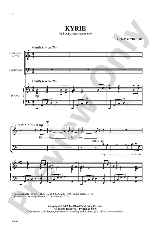 Kyrie - Arr. Jay Althouse – SAB Choral Octavo (Digital Download)
