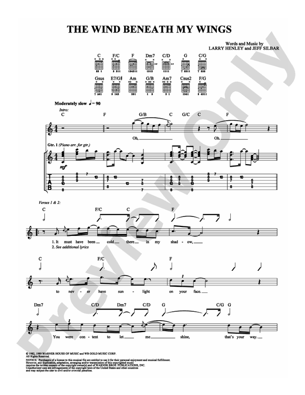 The Wind Beneath My Wings - Guitar TAB (Digital Download)