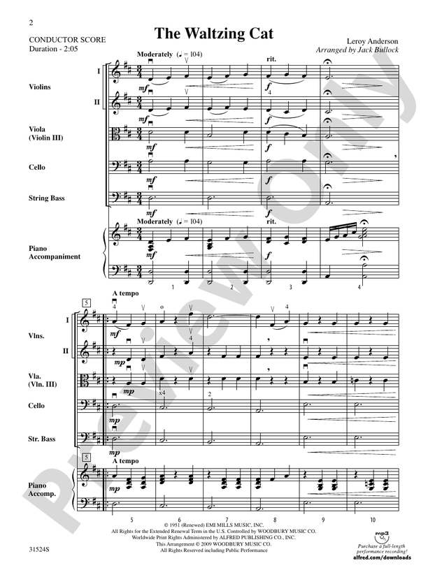 The Waltzing Cat – String Orchestra Conductor Score & Parts (Digital Download)