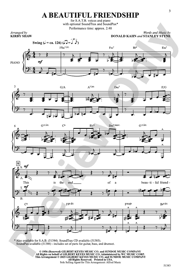 A Beautiful Friendship - SATB Choral Octavo (Digital Download)