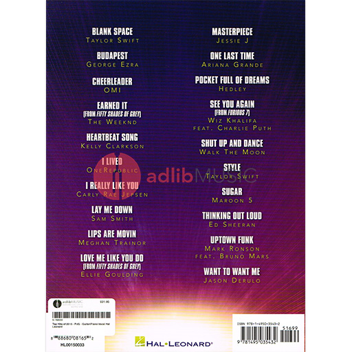 Top Hits of 2015 - PVG - Guitar|Piano|Vocal - Various - Hal Leonard