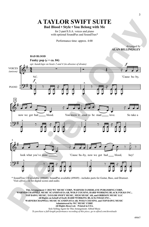 A Taylor Swift Suite - 2 Part/SSA Choral Octavo (Digital Download)