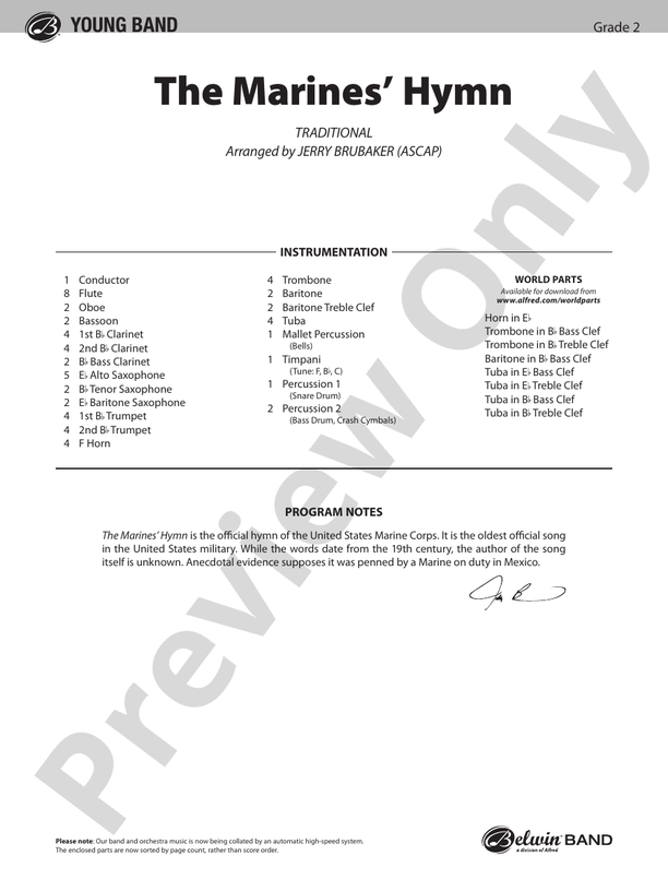 The Marines' Hymn - Concert Band Conductor Score & Parts (Digital Download)