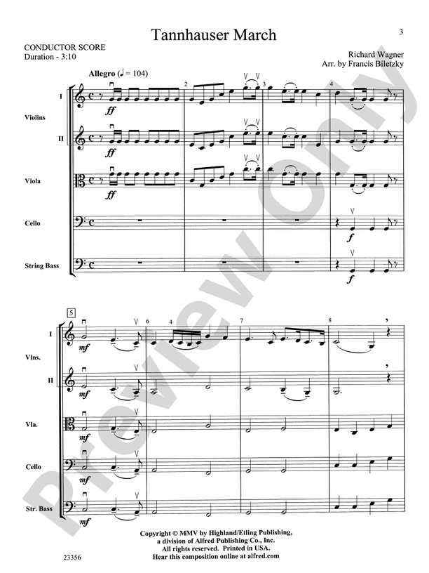 Tannhäuser March – String Orchestra Conductor Score & Parts (Digital Download)