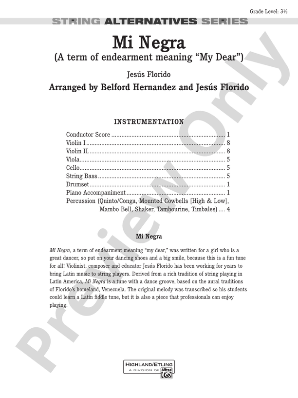 Mi Negra (My Dear) – String Orchestra Conductor Score & Parts (Digital Download)