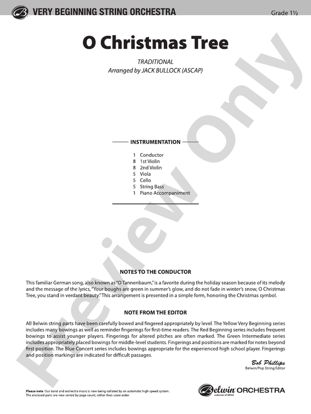 O Christmas Tree – String Orchestra Conductor Score & Parts (Digital Download)