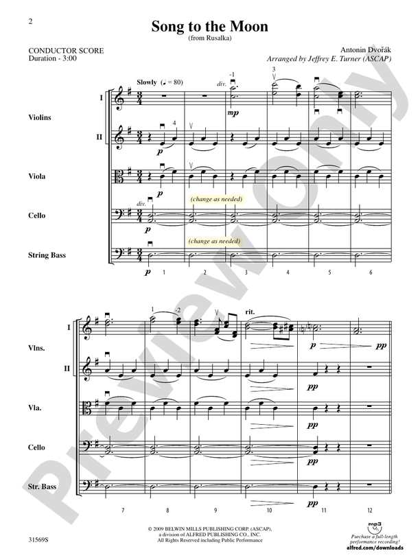 Song to the Moon (From Rusalka) – String Orchestra Conductor Score & Parts (Digital Download)