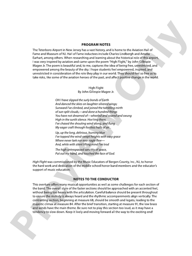 HIGH HOPES/PCB - Concert Band Conductor Score & Parts (Digital Download)