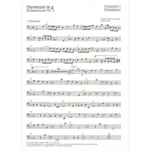Bach, JB  - Overture in Gmin Orchestra Suite #1 - Cello and Double Bass Part Carus-Verlag 40.527/15