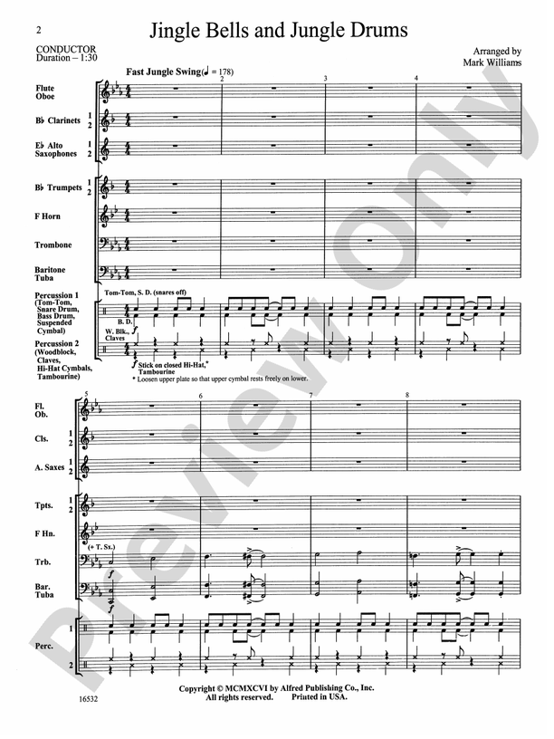 Jingle Bells and Jungle Drums - Concert Band Conductor Score & Parts (Digital Download)