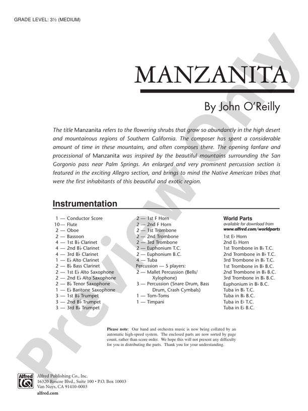Manzanita - Concert Band Conductor Score & Parts (Digital Download)