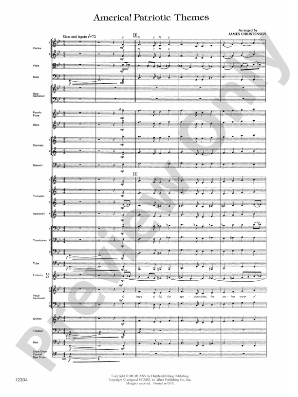 America! Patriotic Themes (as played at Disney World) – Full Orchestra Conductor Score & Parts (Digital Download)