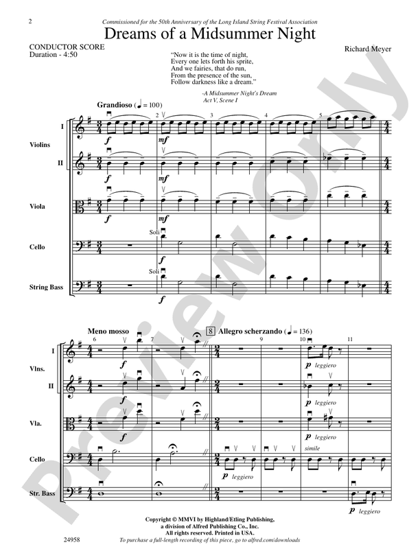 Dreams of a Midsummer Night – String Orchestra Conductor Score & Parts (Digital Download)