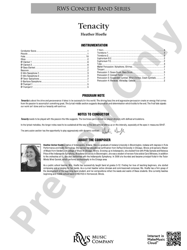 Tenacity - Concert Band Conductor Score & Parts(Digital Download)