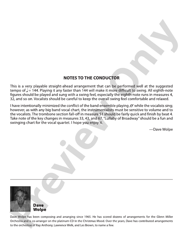Lullaby of Broadway - Jazz Ensemble Conductor Score & Parts(Digital Download)