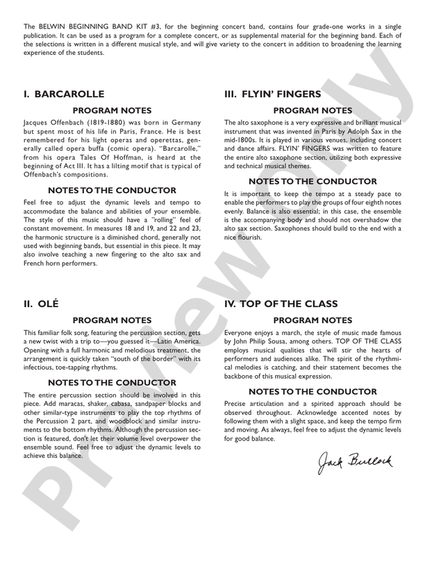 Belwin Beginning Band Kit #3 - Concert Band Conductor Score & Parts (Digital Download)