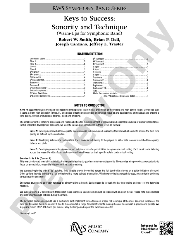 Keys to Success: Sonority and Technique - Warm-Ups for Symphonic Band - Concert Band Conductor Score & Parts (Digital Download)