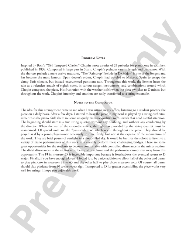 The "Raindrop" Prelude – String Orchestra Conductor Score & Parts (Digital Download)